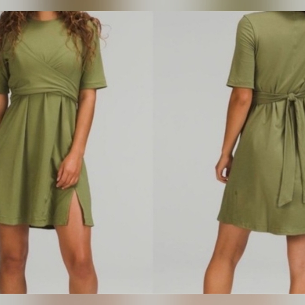 lululemon athletica Olive Wrap-Front Short Sleeve Mini Dress